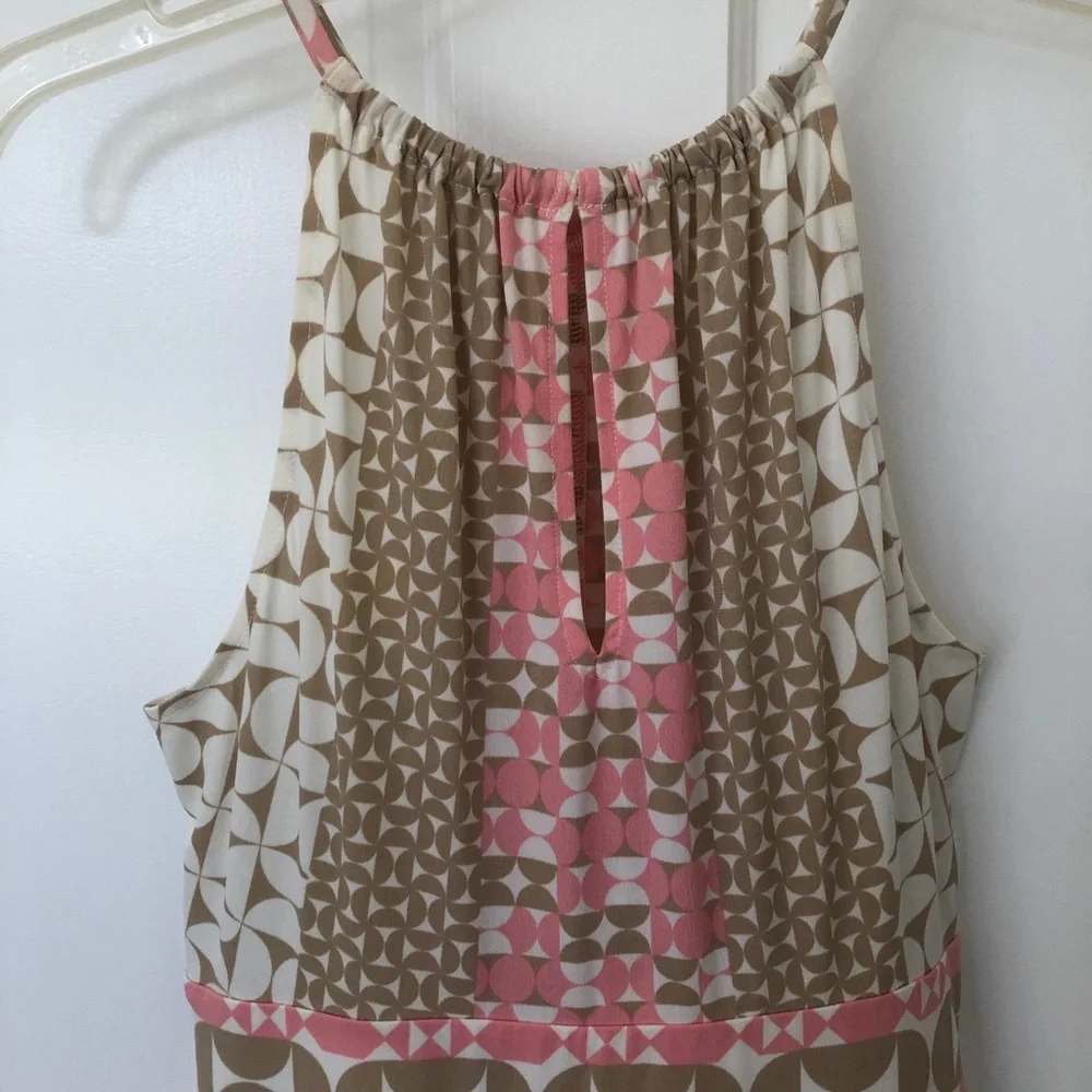 London Times Pink and Beige Geometric Pattern Stretchy Lightweight Dress size 4 - Picture 2 of 6